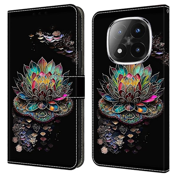 Fodral för Xiaomi Redmi Note 14 Pro+ 5G med kortfack, mönstrad tryckt TPU+PU läder flip telefonfodral Lotus