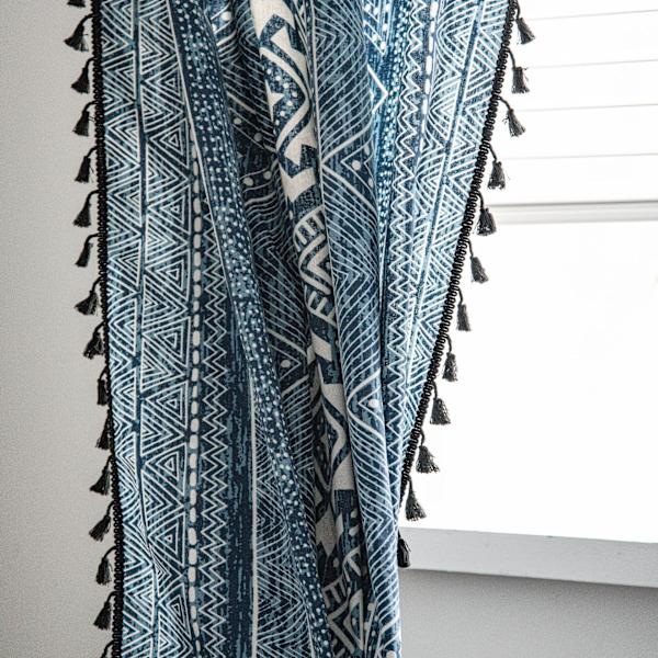 Blå Geometriske Stuegardiner Boheme-stil Printede Gardiner Hook 150*160