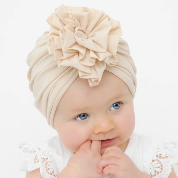 Ny baby , plisserad blomma för barn, stickad bomullsmössa för bebisar 18 färger #18 cameo Brown