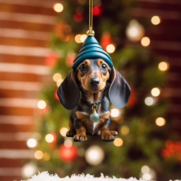 Jul tecknad Söt hund prydnadsföremål Tax Hund Hängande dekoration Xmas Tree Hänge Hem Festtillbehör Bildekoration Presenter A-2 Christmas
