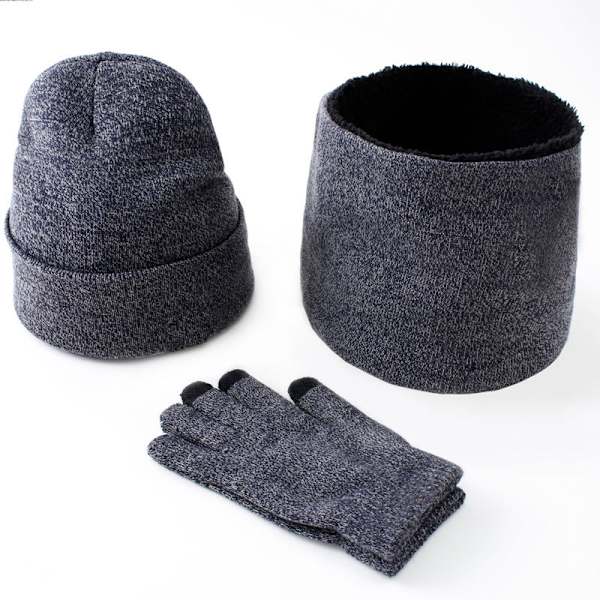 Vinter Ullskjerf Fortykket Varm Strikkelue, Skjerf og Hansker Tredelt Sett Medium Gray