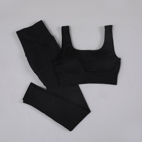 Set Träningskläder för kvinnor Fitness Långärmad yogadräkt BraPants Black M