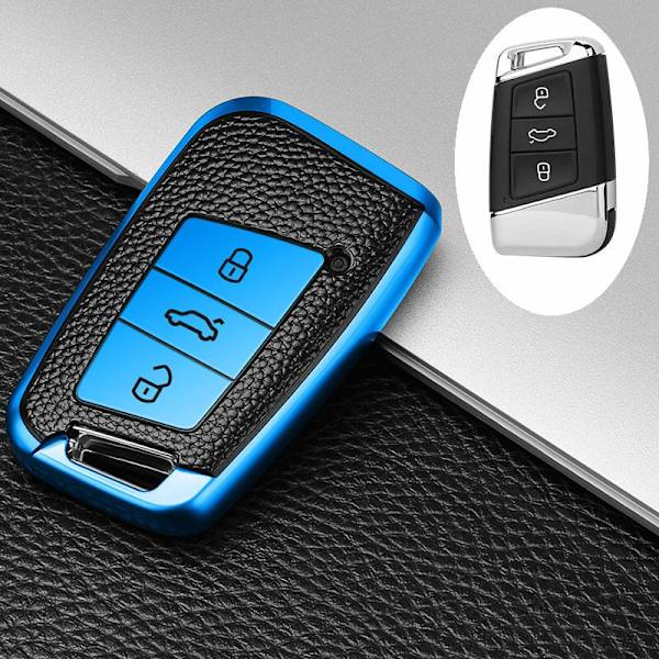 Tarjous Nahka TPU Auton Avaimen Kotelo Suojus Avaimenperä Polo Tiguan Passat Golf MK Jetta Skoda Kodiaq Superb Octavia Seat C Style blue