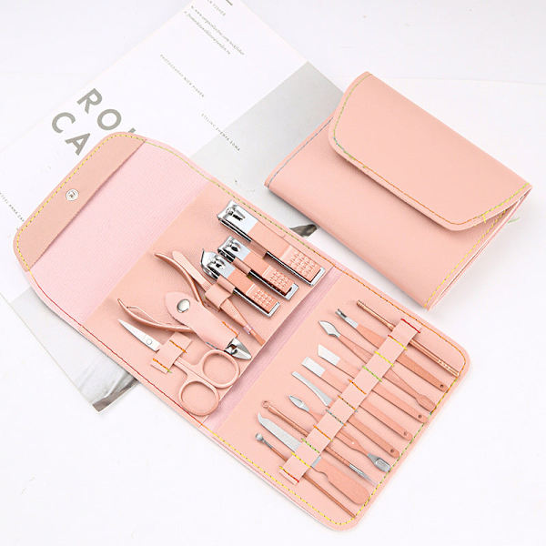 Roséguldsax Nagelknipsare Set Tri-Fold Väska 16-Delars Pedikyr Manikyr Verktyg Dam 16 pieces-Blue