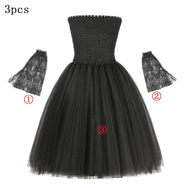 Disney Maleficent Djävulsk Drottning Tutu Cosplay Kostym Halloween Flickor Maskerad Fjäder Vingar Kungliga Barn Utklädningskläder 8pcs Black witch C 4-5Y