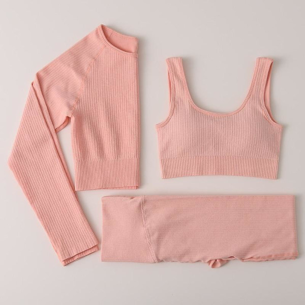 Yoga Set Dam Gym Kläder Kvinnlig Hög Midja Yoga Byxor Träningsdräkt Dam Fitness Kläder 3 Pcs Set Violet M