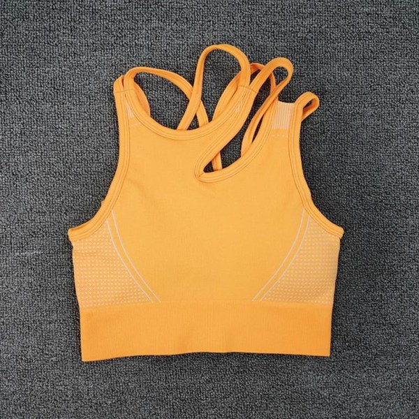 Yoga Set Crop Top BH Shorts Leggings Träningskläder Aktiv Fitness Gym Kläder Orange Top L