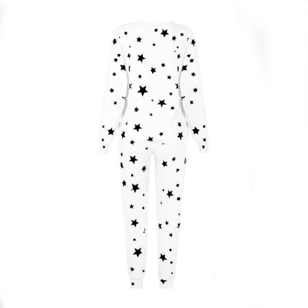 Fashion Stjärnmönster Långärmad Topp Byxor Dam Hem Sovkläder Pyjamas Set White S