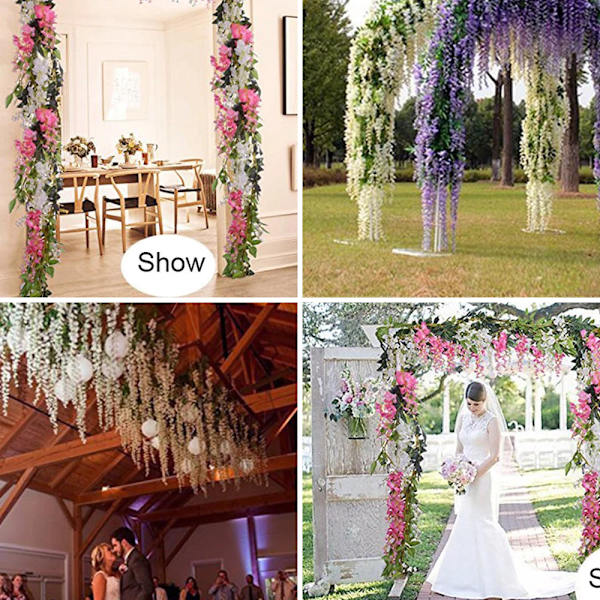 2 stk. 1,8 m Wisteria Kunstig Blomsterranke Efeu Blad Guirlande Rattan Snore Blomster Bryllupsbue Dekoration Hjem Have Fest Dekoration White
