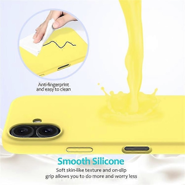 Kompatibelt Skal för iPhone 16, Flytande Silikon, Mjukt Foder, Stötsäkert Telefonskydd Yellow