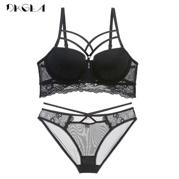 DKGEA Top Seksikäs Push Up Rintaliivit Bandage Musta Naisten Alusvaatesetti Pitsi Black 80A