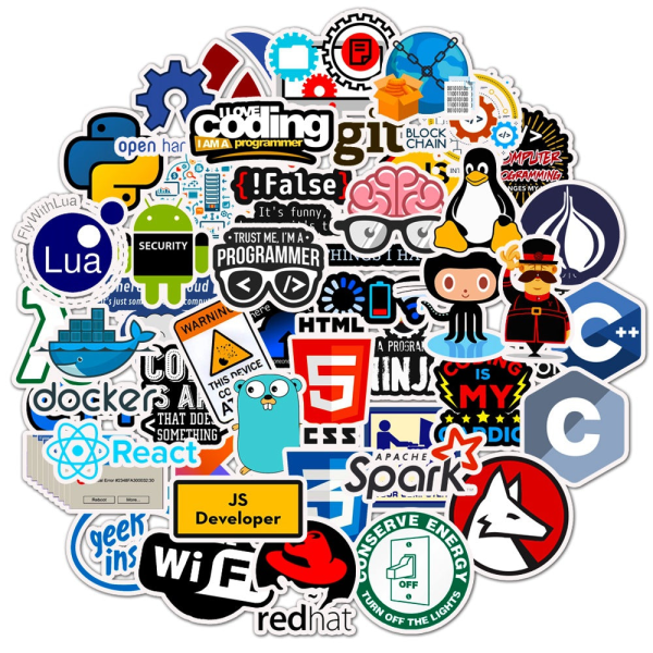 50 st Programmerare Internet Java-klistermärken Geek Php Docker Html Bitcoin-programmeringsspråk för telefon Laptop Billeksaksdekaler 50PCS