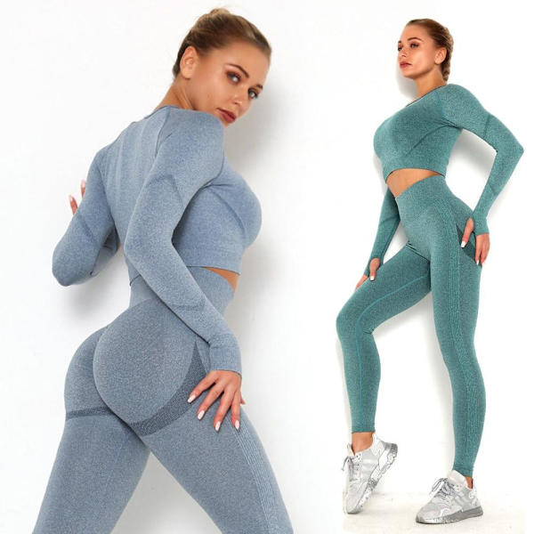 Yoga Sett Sportsdrakt Dame Trenings Sportsantrekk Fitness Sett Klær Greenlongset M