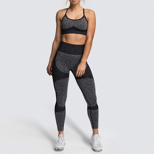 Europæisk og amerikansk hurtigtørrende yoga vestdragt, professionel sports løbe sømløs trænings-BH og cropped bukser sæt 9154AB bra set-earth red S