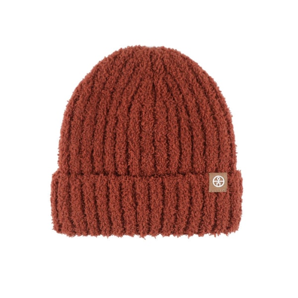 Lämmin pehmoinen myssy naisille, reunustettu neulepipo miehille, samettinen kylmäsuoja, korvaläpät, slipover-pipo Red Brown Average size