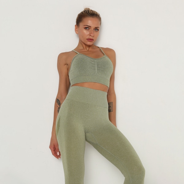 Yogakläder Fukttransporterande topp Beskuren sporttight Sexig löparbh för kvinnor 6205 bra-Green S