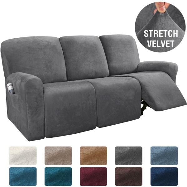 Stretch 1-2-3-sits All-inclusive Elastiska vilstolssoffor Cover Halkfritt Cabriolet Liggande Relax Fåtölj Cover Gray-Velvet 1 Seat Split 4 piece