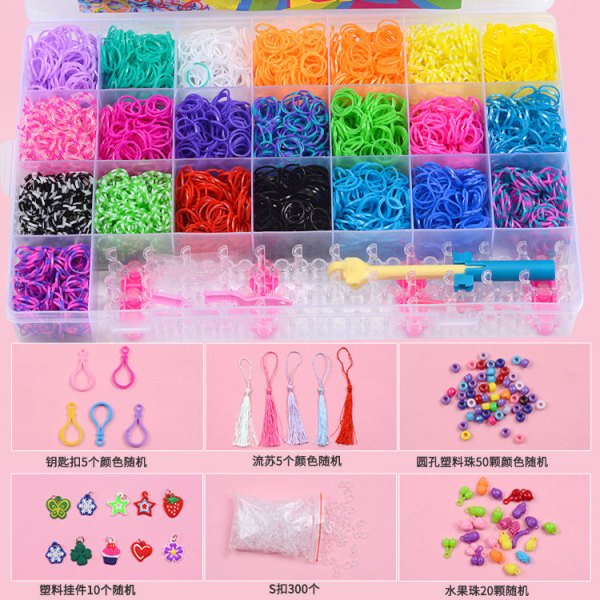 28 Rum Rainbow Elastik Farve Håndlavet Strikkeapparat DIY Pædagogisk Børnelegetøj Vævet Armbånd Æske Sæt About 600 15-grid rubber bands
