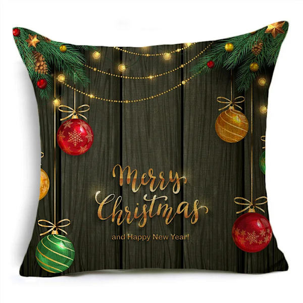 Merry Xmas Prydnadskuddar Överdrag 40/45/50cm Julgran Snögubbe Ornament Bollar Kuddfodral för Soffa Vardagsrum Heminredning 40cm x 40cm 08