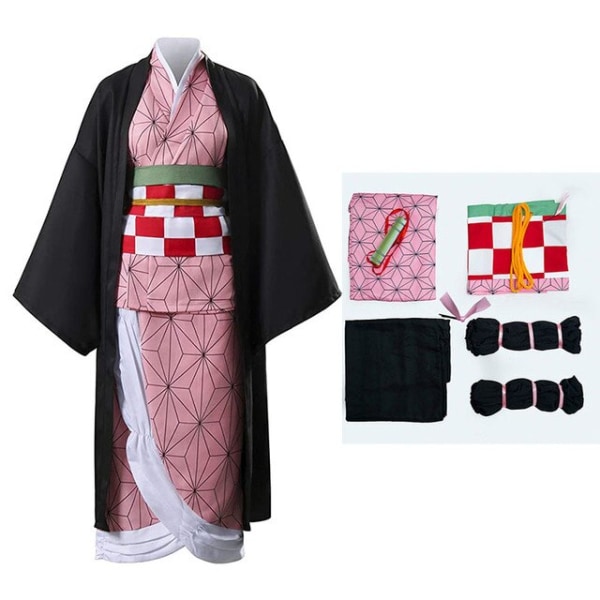 Aikuisten lasten Demon Slayer Kimetsu No Yaiba Anime Kimono Kanroji Mitsuri Cosplay -asu Kisatsutai Seksikkäät naisten Halloween-vaatteet Full Set 4 140cm