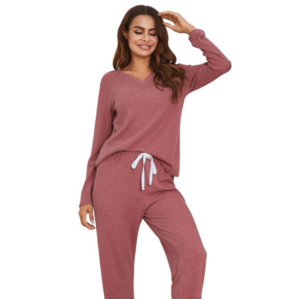 Dam Pyjamas Loungewear Set Långärmade Byxor Dam Pyjamas Hemmakläder Korsribb Vinter Pyjamasset Red L