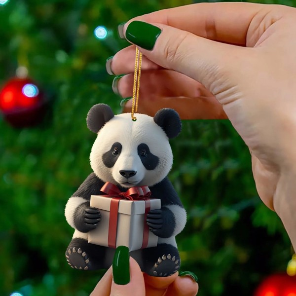 Kreativ bedårande tecknad Panda hem julgran hängande prydnader Akryl platt juldekorationer E One Size