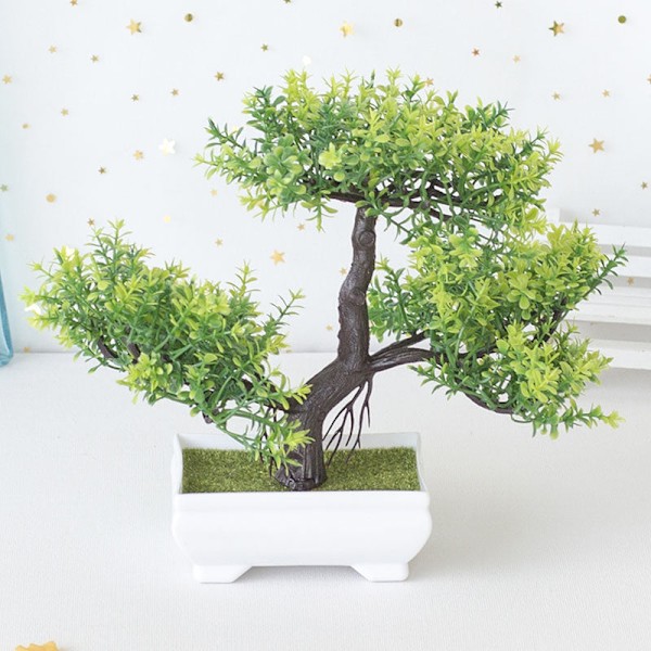 Keinotekoiset kasvit Bonsai pieni puu ruukussa Tekokukat Ruukku koristeet kotiin huoneen pöydän koristeluun Hotellin puutarhan sisustus Green
