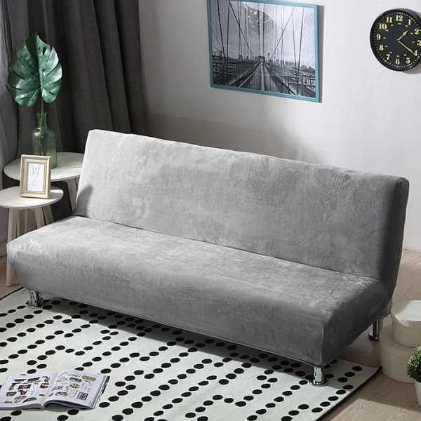Universal Storlek Plysch Sofföverdrag Bäddsoffa Ärmlös Fällbar Sits Överdrag Stretch Överdrag Billigt Soffskydd Elastiskt Överdrag Dark Grey L Size