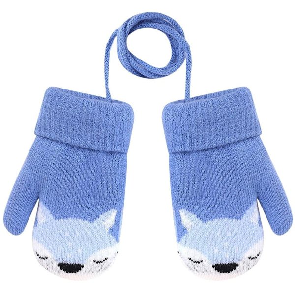 Barntvantar Tecknade Figurer För 1-3 År Gamla Flickor Pojkar Liten Räv Vintervantar Dubbla Lager Stickad Ull Plus Sammet Varma Handskar Blue