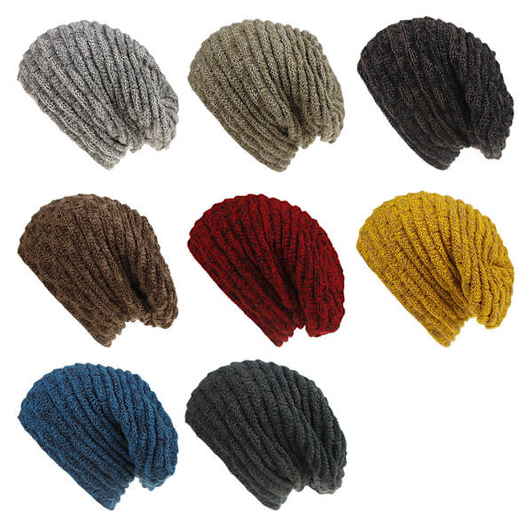 Mössa Herr Höst och Vinter Ny Stickad Mössa Fleecefodrad Varmt Öronskydd Set Keps Ullgarn Väska Mössa Khaki and brown Average size