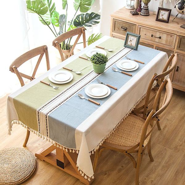 Jacquard Imitation Bomuld og Linned Broderi Kvaster Dug Blonde Geometri Rektangel Borddug Pure and fresh and green 140x180