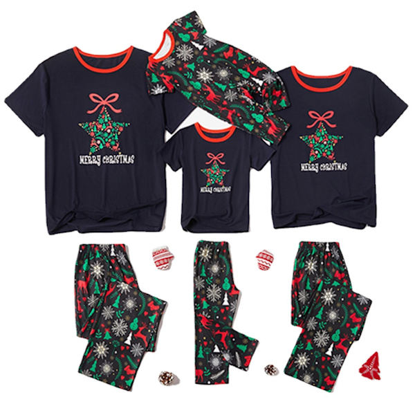 Julpyjamas Matchande Familjepyjamas Förälder-Barn Pyjamasset Kläder Kortärmad T-shirt Byxor Snö Älg Tryckt Nattkläder Outfit Men L