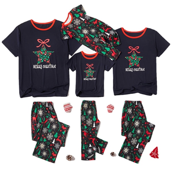 Julpyjamas Matchande familjepyjamas Förälder-barn Set Bär kortärmad T-shirt Byxor Snow Elk Nattkläder med tryck Men L