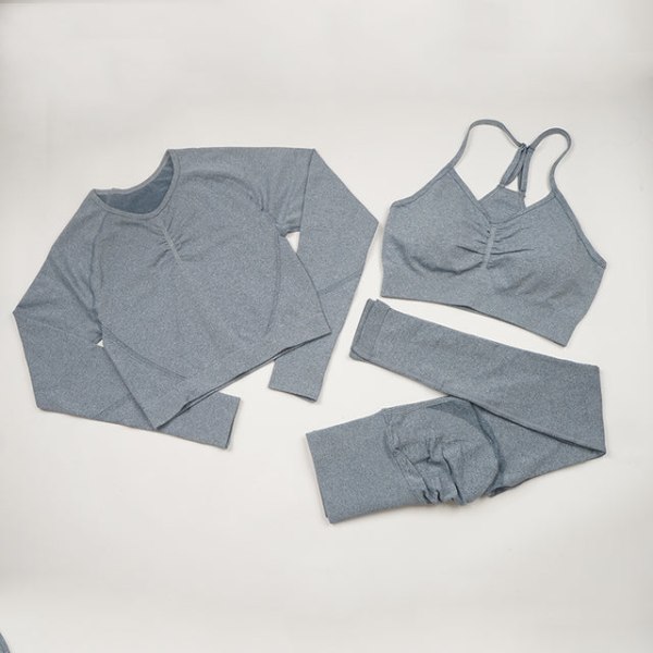 Set Kvinnor Träning Sportkläder Gymkläder Leggings+ BH Sportdräkter 3PcsSetLightgray M