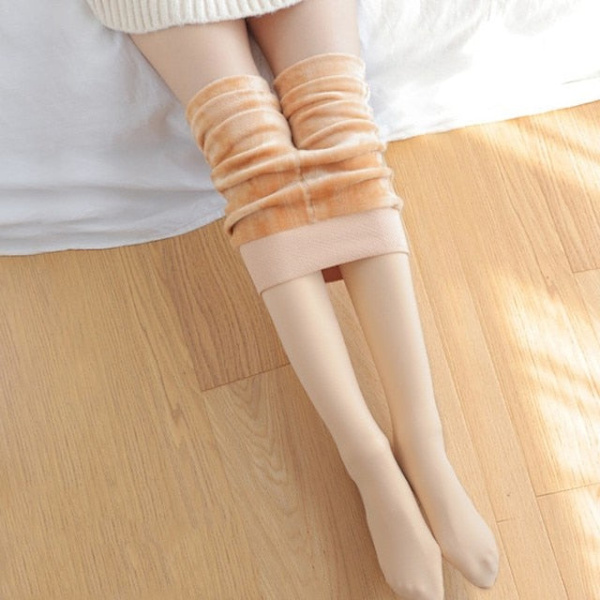 ATHVOTAR Talviset Lämpimät Sukkahousut Naisille Joustavat Ohuet Fleece Sukkahousut Samettiset Paksut Sukkahousut Korkea Vyötärö Seksikkäät Bodysukat Naisille Skin Full foot L