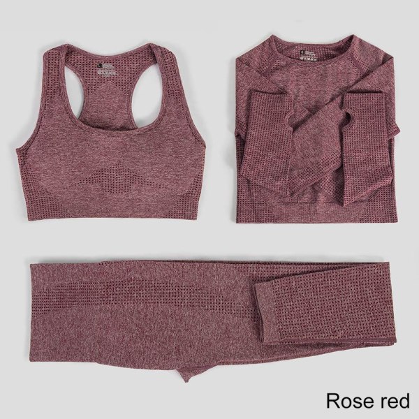 Set Träning Sportkläder Gymkläder Fitness Leggings Toppar för kvinnor 3 pcs set wine red M