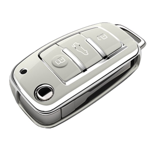 Blød TPU Bil Flip Nøgle Etui Cover Skal Fob til A1 A3 A6 A6L Q2 Q3 Q7 TTS R8 S6 RS3 Beskytter Nøglering Auto Tilbehør Overseas White