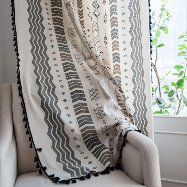 Tryckt gardin i bomull och linne, amerikansk lantlig bohemisk stil, köksgardin Wear Rod 150*220
