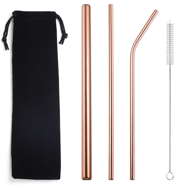 Populärt Bordsservis Livsmedelsgodkänd Miljöskydd Rostfritt Stål Sugrör Drick Mjölk Te Metall Sugrör 3 Set Silver 3 straw 1 brush/black bag