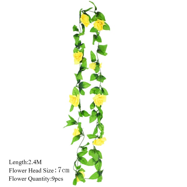 2,3 m blomsterkrans konstgjord blomsnöre med löv Siden Sakura körsbärsblommor murgröna vinstockar för hemträdgård bröllop valvbågedekor F10 yellow vine