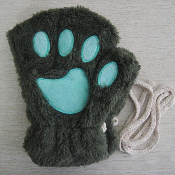 Kawaii Kissan Kynsi Tassu Pehmo Käsineet Naiset Talvi Lämpimät Lyhyet Sormettomat Käsineet Pörröinen Karhu Kissa Lapaset Puku Puolisormikkaat G Plush Mittens One Size