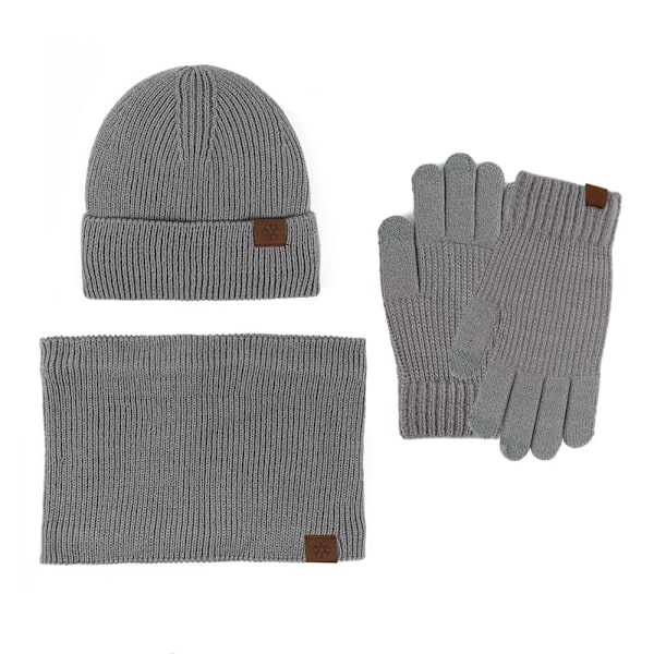 Vintermössa Halsduk Handskar Tredelat Set Fleecefodrad Pekskärm Utomhus Kallt Väderskydd Förtjockad Stickad Red three-piece set