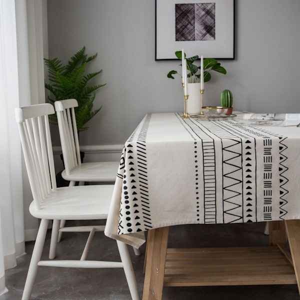 INS Stil Bomull Linne Duk Etnisk Stil Bohemisk Svart och Vit Tryckt Matsalsduk Bokduk Linen arrow without lace 140*180