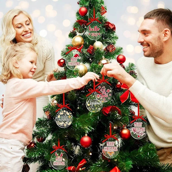 10/5 st Akrylskivor Julgran Hängande Ornament DIY Tom Cirkel Jul Nyår Dekor för Hem Klar Prydnadskula Hantverk 10PCS-Diameter 5cm