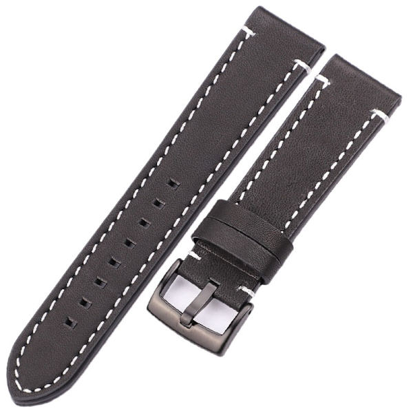 Ægte Læder Urremme 18mm 20mm 22mm 24mm Sort Mørkebrun Dame Herre Urrem Rem Bælte Med Spænde Black black clasp 22mm