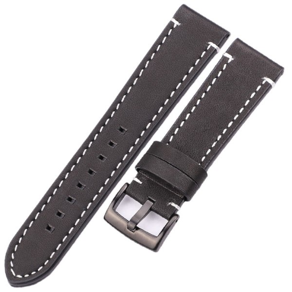 Klockarmband i äkta läder 18 mm 20 mm 22 mm 24 mm Svart Mörkbrun Kvinnor Män Watch Bälte med spänne Black black clasp 24mm