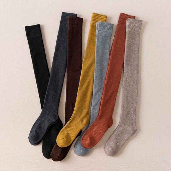 Mote Tykke Lårhøye Sokker Kvinner Solid Lange Strømper Varme Ull Høye Knesokker Femme Benstøvler Calcetines Medias dark gray One Size