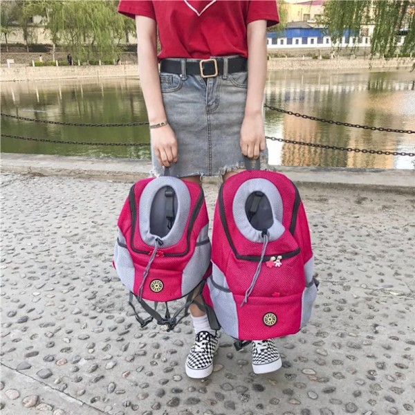 Ny Dubbel Axel Bärbar Reseryggsäck Utomhus Husdjur Hundbärväska Husdjur Hund Frontväska Andningsbar Mesh Katt Axelväska Rose red M