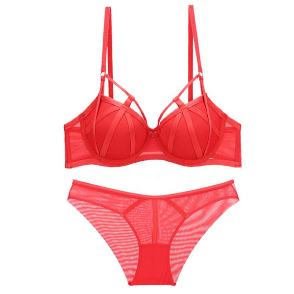 Varsbaby Sexigt Lättviktigt Transparent Mesh Vuxen BH Trosset för Damer Red 32C
