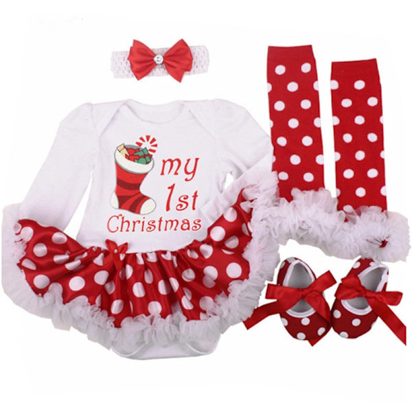 Långärmad Jul Nyfödd Baby Kläder Höst Spetsdesign Romper Jumpsuit Hårband 4 st ropa bebe Jul Cosplay Kostym as photo32